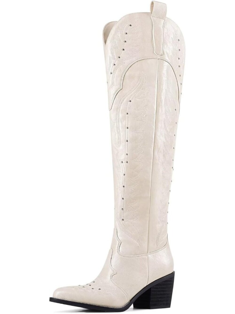 👢Women's White Cowgirl Boots Over the Knee Western Boots Wide Calf Chunky Heel